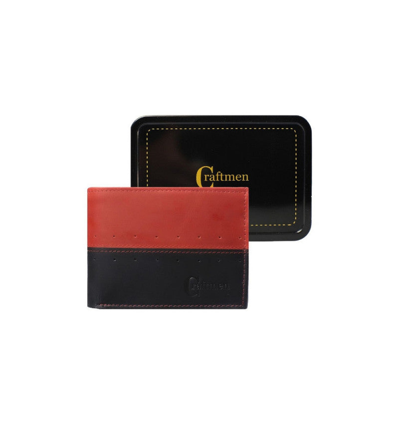 Billetera Hombre Cuero Natural Brigthon Rojo Negro