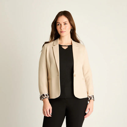 Blazer Mujer Beige con Puños Animal Print