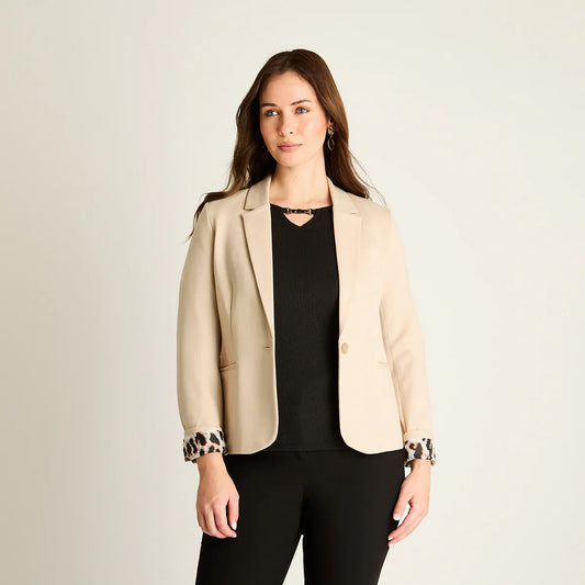 Blazer Mujer Beige con Puños Animal Print