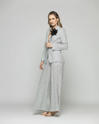 Blazer Mujer Liatris Largo Clásico Algodón Rayas Negro Y Blanco Ludovica