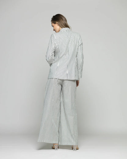 Blazer Mujer Liatris Largo Clásico Algodón Rayas Negro Y Blanco Ludovica