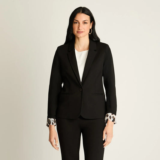 Blazer Mujer Negro con Detalle Animal Print