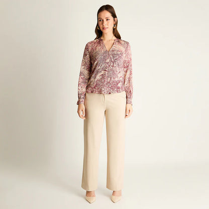 Blusa Mujer Arena Estampada Cuello Redondo