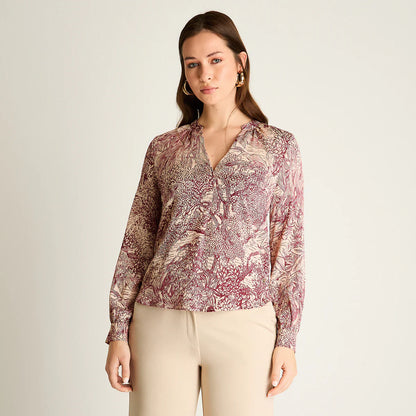 Blusa Mujer Arena Estampada Cuello Redondo