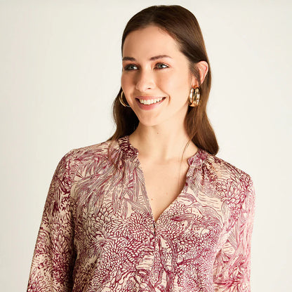 Blusa Mujer Arena Estampada Cuello Redondo