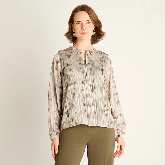 Blusa Mujer Arena Estampada con Lazo