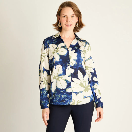 Blusa Mujer Azul Estampada con Caída Fluida