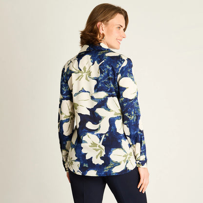 Blusa Mujer Azul Estampada con Caída Fluida