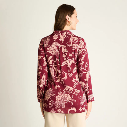 Blusa Mujer Burdeo Estampada Manga Larga