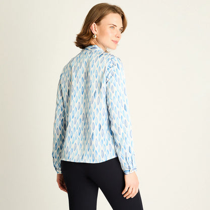 Blusa Mujer Celeste con Estampado Geométrico
