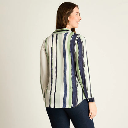 Blusa Mujer Menta Rayada con Estilo Camisero