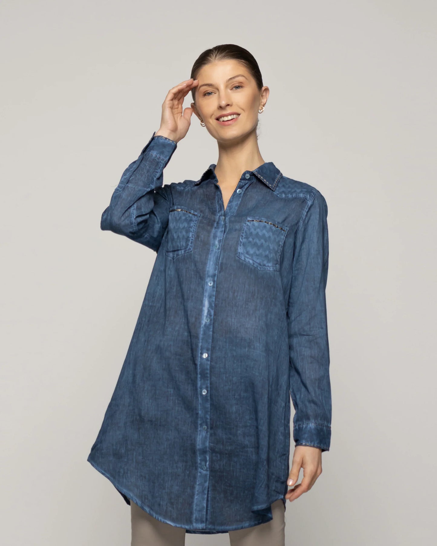 Blusa Mujer Biddy Larga Tipo Jeans Azul