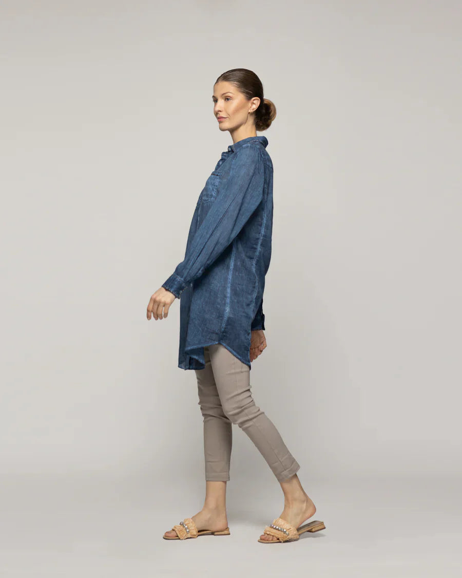 Blusa Mujer Biddy Larga Tipo Jeans Azul