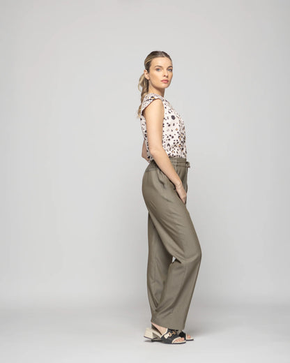 Blusa Mujer Bignonia Sin Mangas Cuello Drapeado Animal Print Blanco Vainilla Ludovica