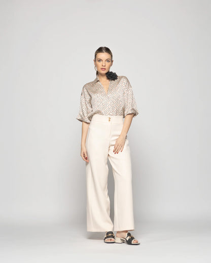 Blusa Mujer Boronia Escote V Estampado Lunares Colores Beige Ludovica