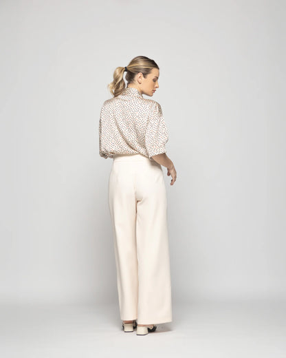 Blusa Mujer Boronia Escote V Estampado Lunares Colores Beige Ludovica