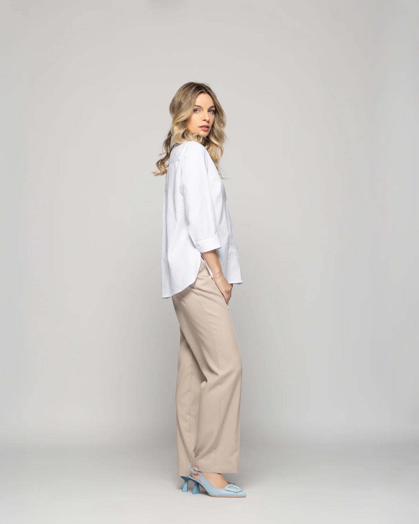 Blusa Mujer Dalia Algodón Camisera Manga 34 Blanca Ludovica