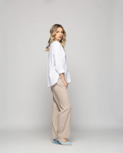Blusa Mujer Dalia Algodón Camisera Manga 34 Blanca Ludovica