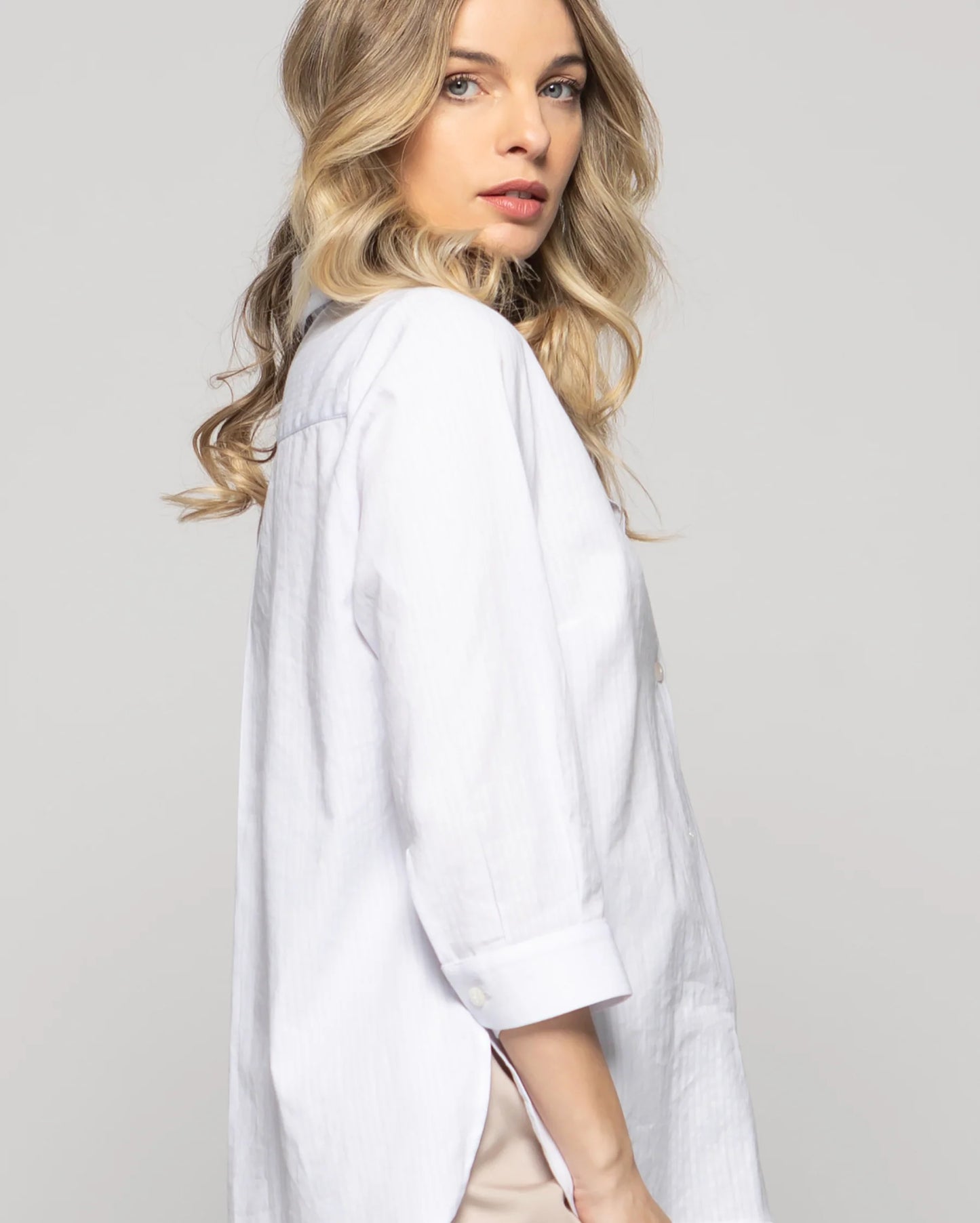 Blusa Mujer Dalia Algodón Camisera Manga 34 Blanca Ludovica