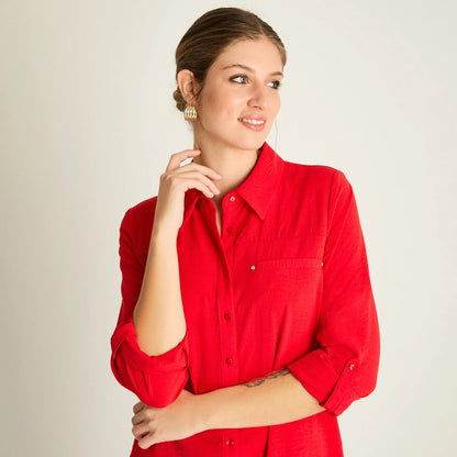 Blusa Mujer Roja de Botones