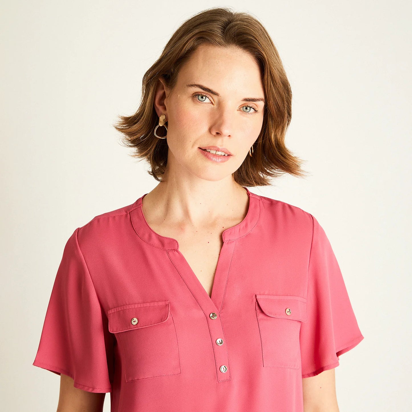 Blusa Mujer Rosado con Bolsillos Frontales