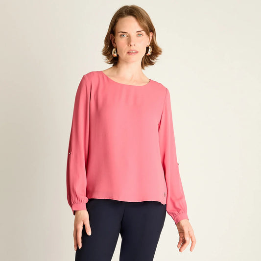 Blusa Mujer Rosado con Manga 3/4 Roll-Up