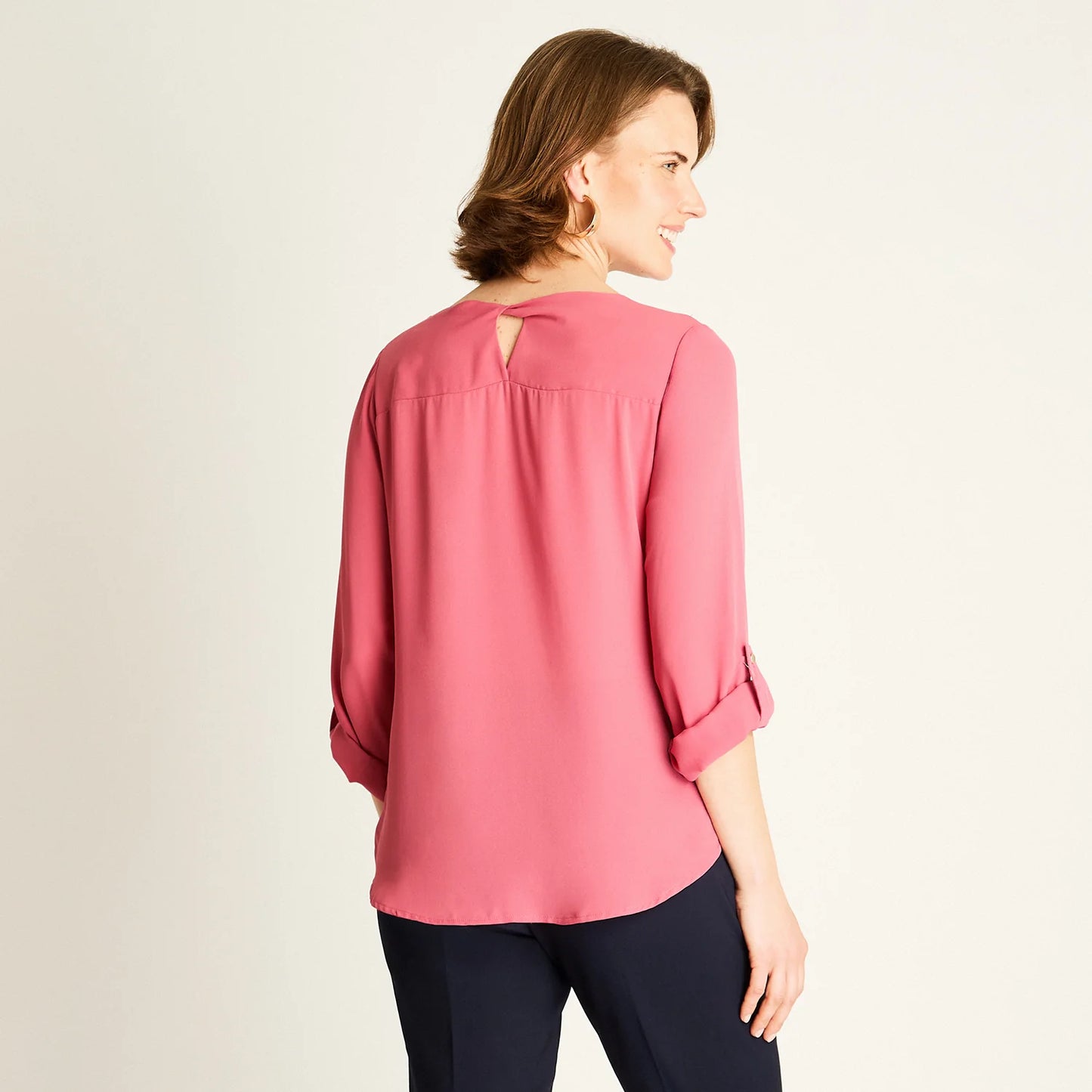 Blusa Mujer Rosado con Manga 3/4 Roll-Up