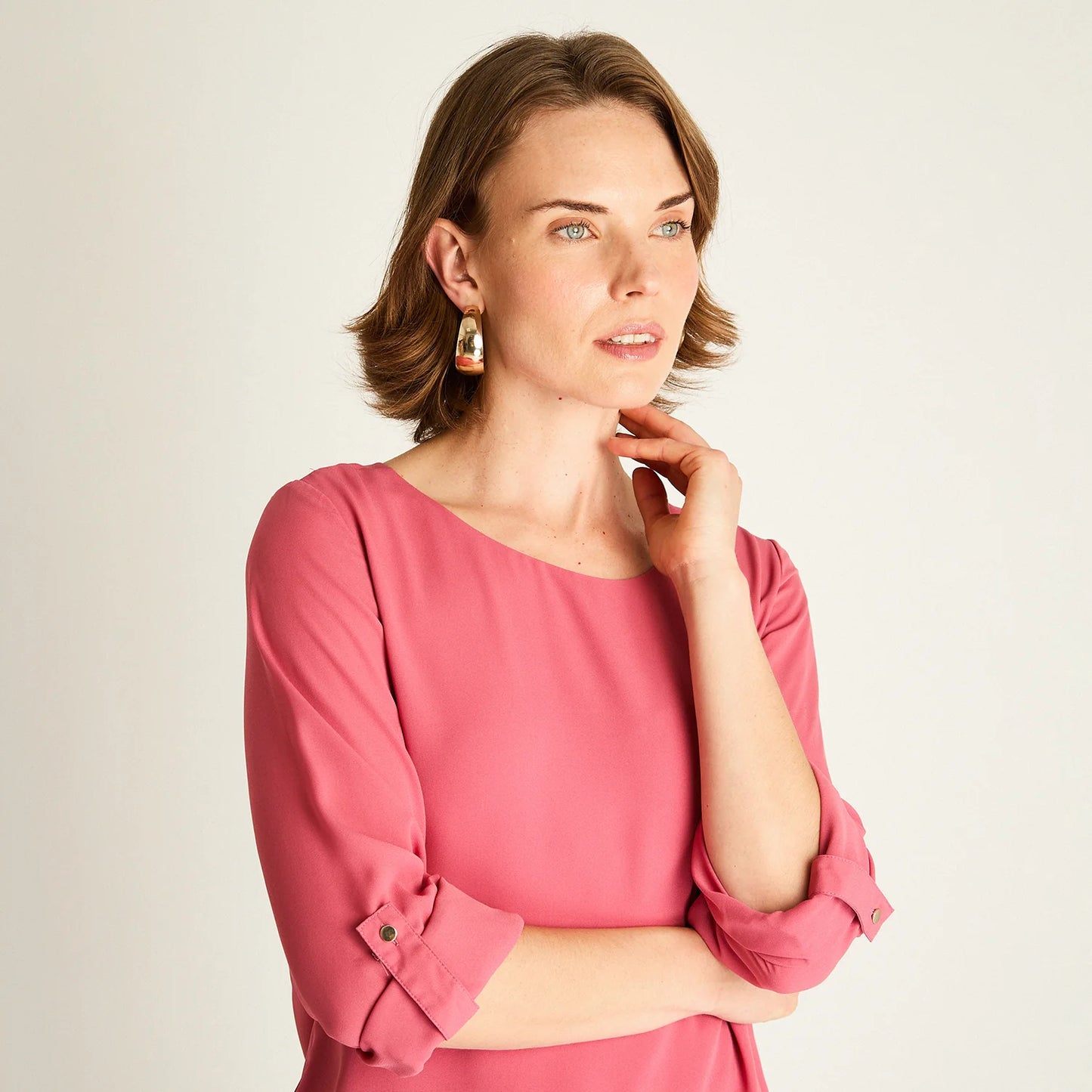 Blusa Mujer Rosado con Manga 3/4 Roll-Up