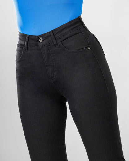 Jeans Mujer Flare Kim 3781 Efecto Faja Negro