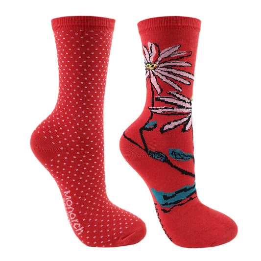 Calcetin Mujer 2 Pares Bamboo Margarita Rojo