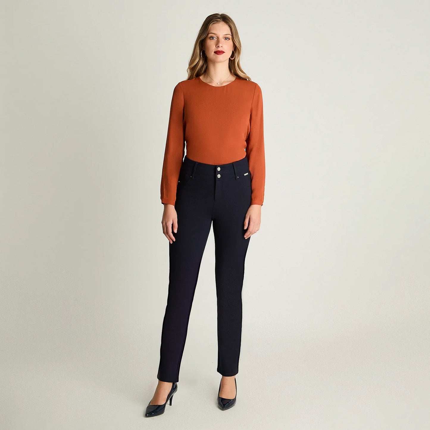 Calza Mujer Recta Dos Botones Azul