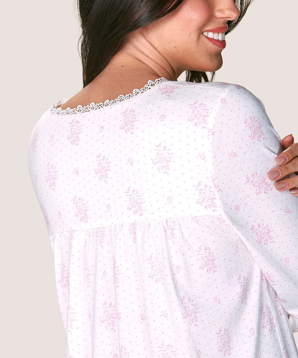 Camisa De Dormir Mujer Cotton Estampado Rosa