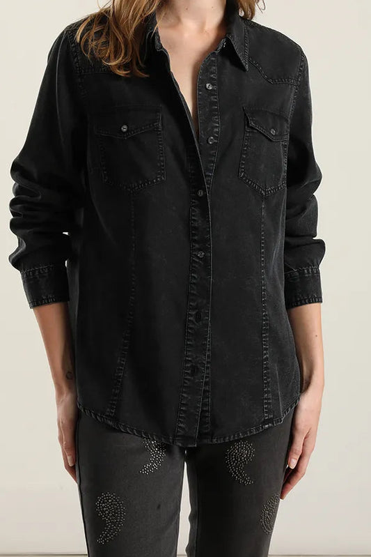 Camisa Mujer Lyocell Procesado Grafito Negro