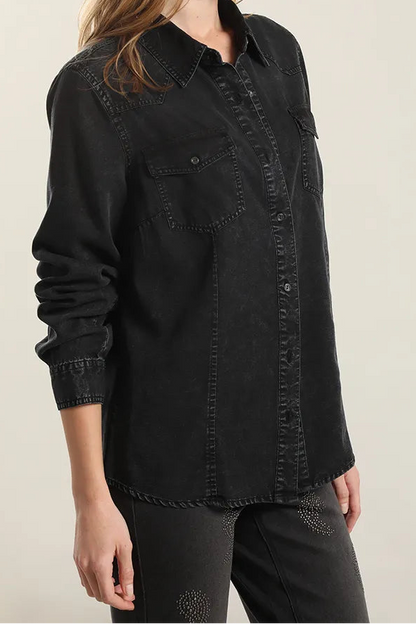 Camisa Mujer Lyocell Procesado Grafito Negro