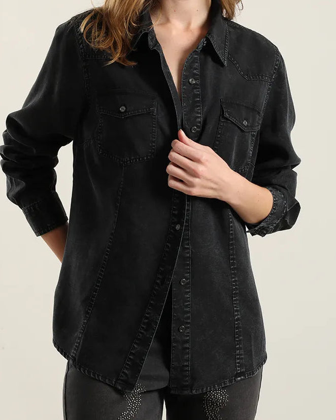 Camisa Mujer Lyocell Procesado Grafito Negro