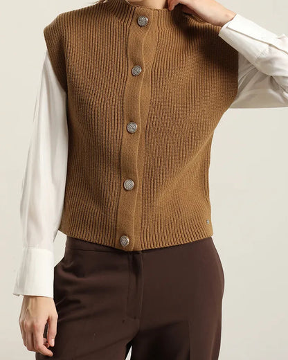 Cardigan Mujer Punto Camel