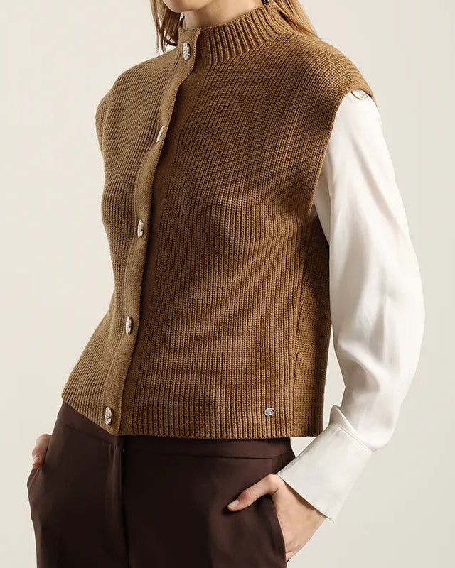 Cardigan Mujer Punto Camel