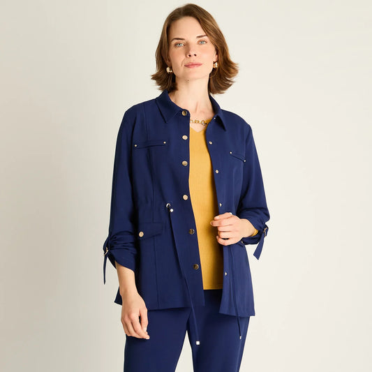 Chaqueta Mujer Azul con Ajuste en la Cintura