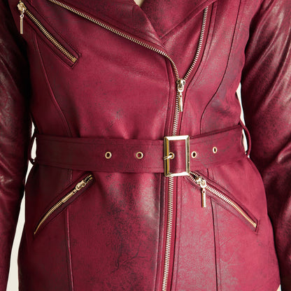 Chaqueta Mujer Burdeo con Cierres Decorativos