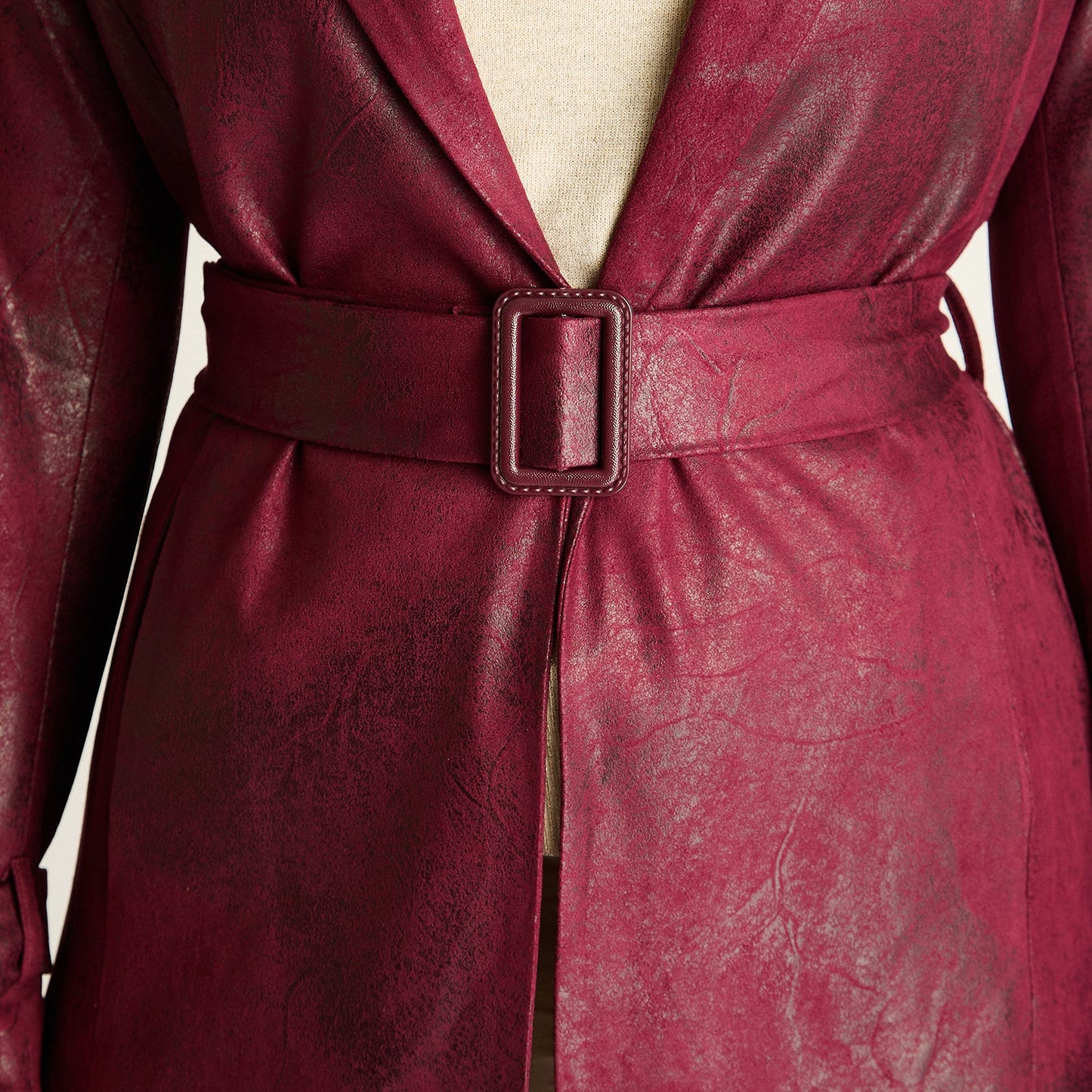 Chaqueta Mujer Burdeo Ligera Primavera con Cinturón