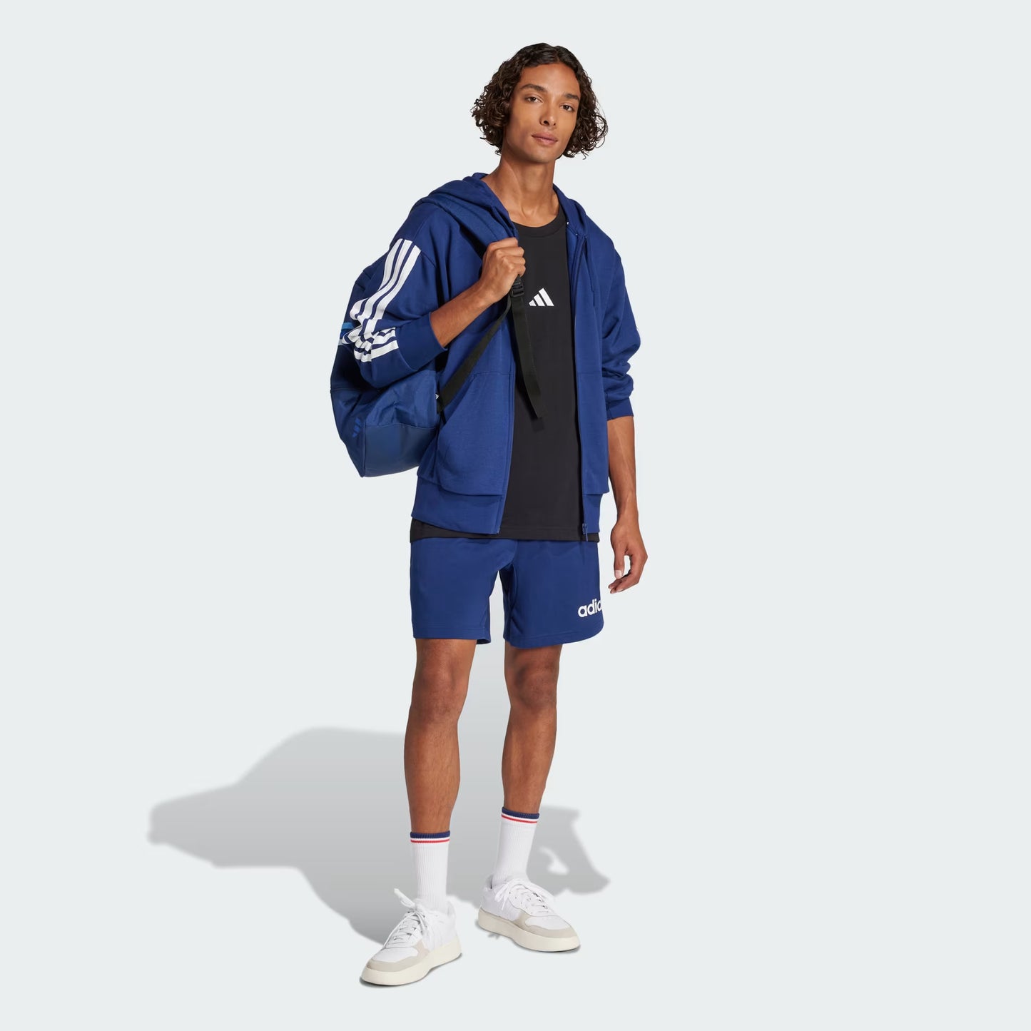 Polerón Hombre Capucha Essentials French Terry 3 bandas Azul Oscuro navy