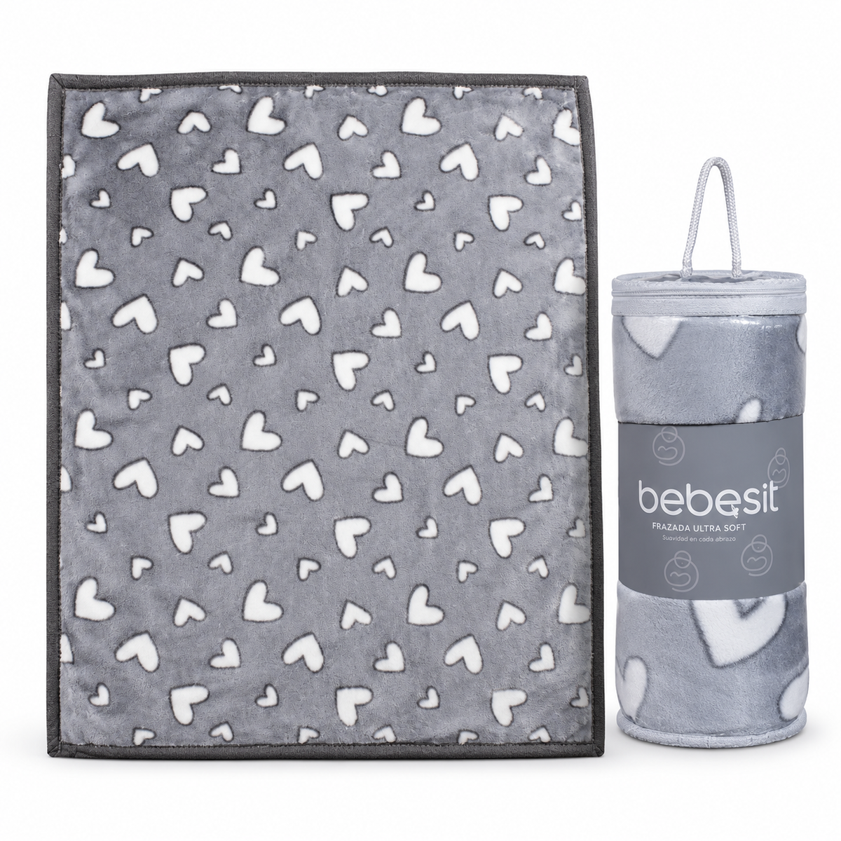 Frazada Ultra Soft Corazones 110x140cm Gris