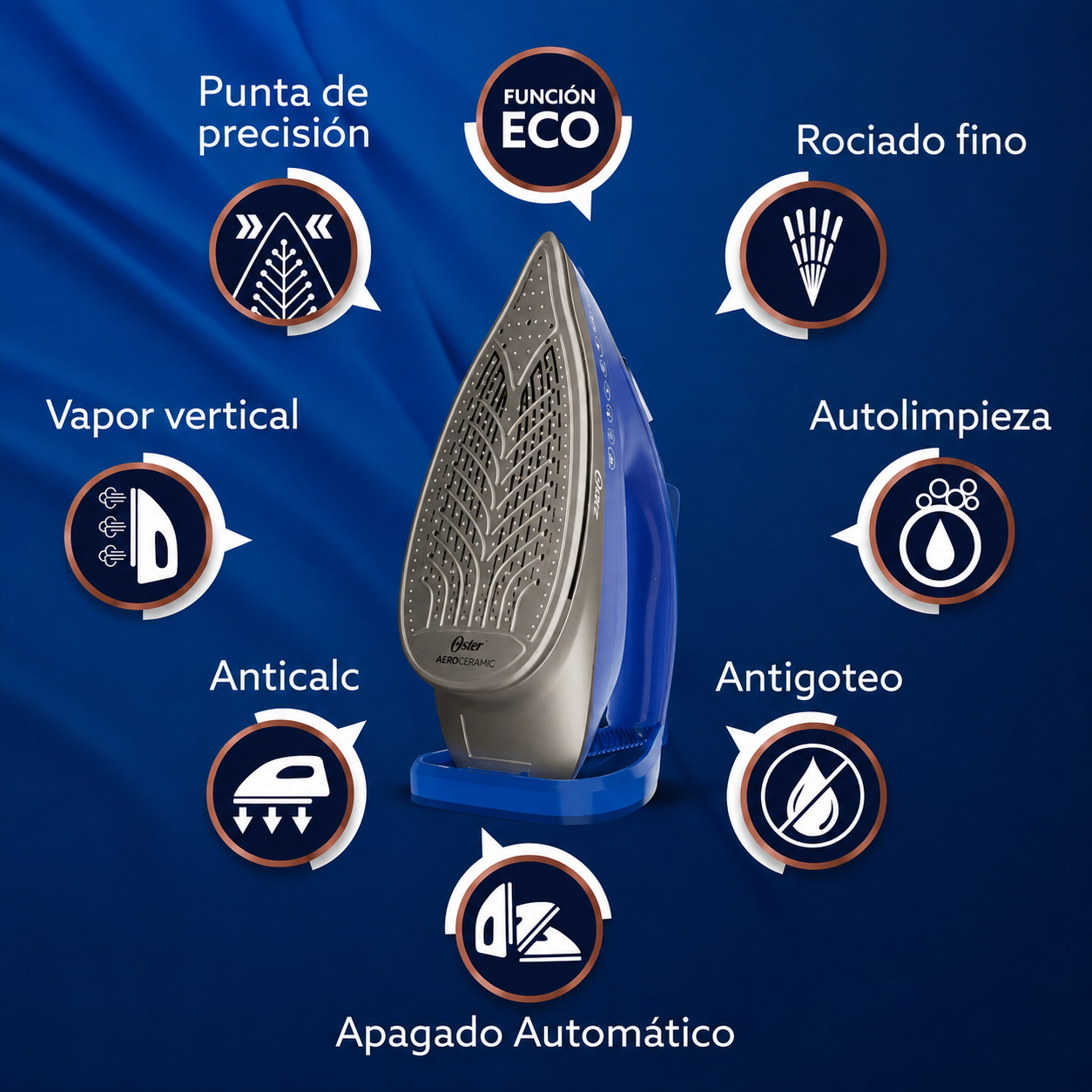 Plancha Oster AeroGlide Max S7800 Vapor 200g Modo Eco