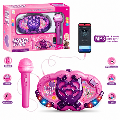 Central Musical con Micrófono Karaoke Rosado