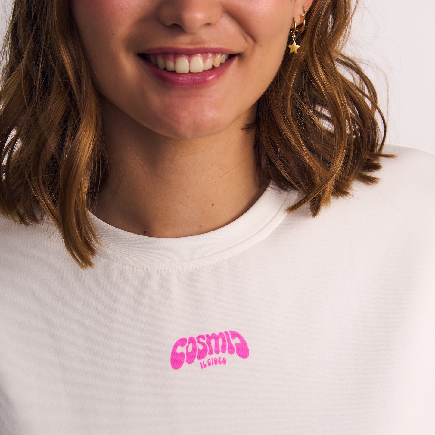 Polera Mujer Manga Corta Estampado Blanco