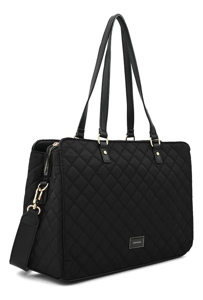 Cartera Mujer Dos Asas Porta Notebook Grande Bugi Negro