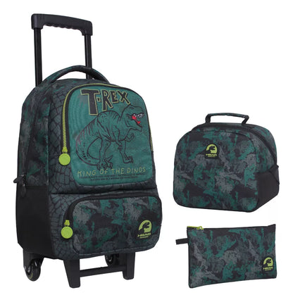 Mochila Niño Pack Bakan Escolar T-rex Verde