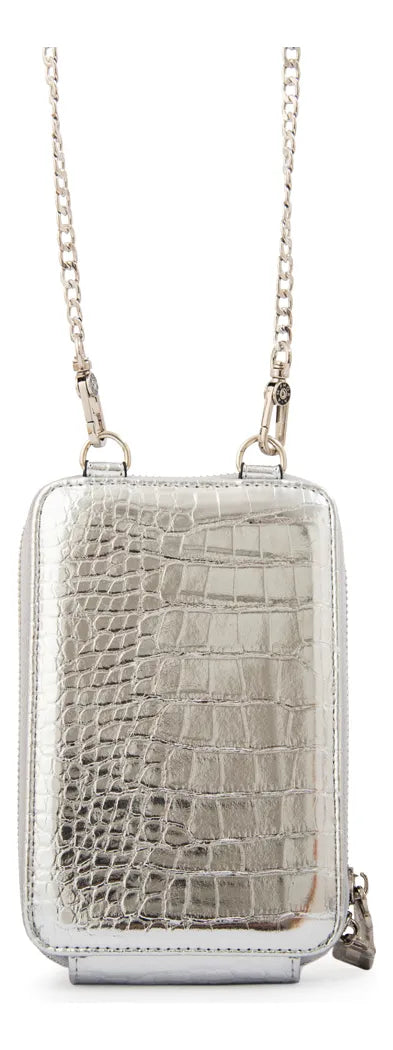 Cartera Mujer Bandolera Porta Celular Boga Pequeña Plateado