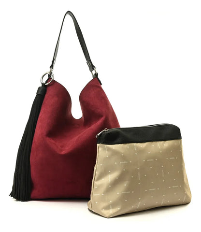 Cartera Mujer Corte Recto Reversible Grande Raven Burdeo