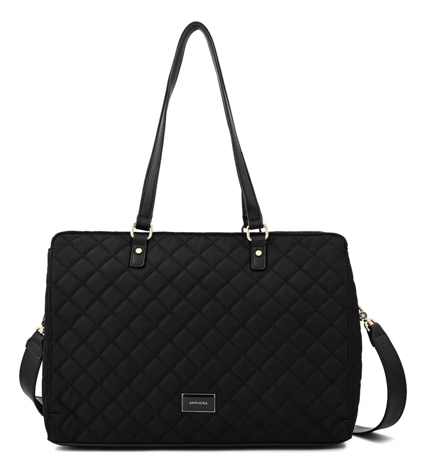 Cartera Mujer Dos Asas Porta Notebook Grande Bugi Negro